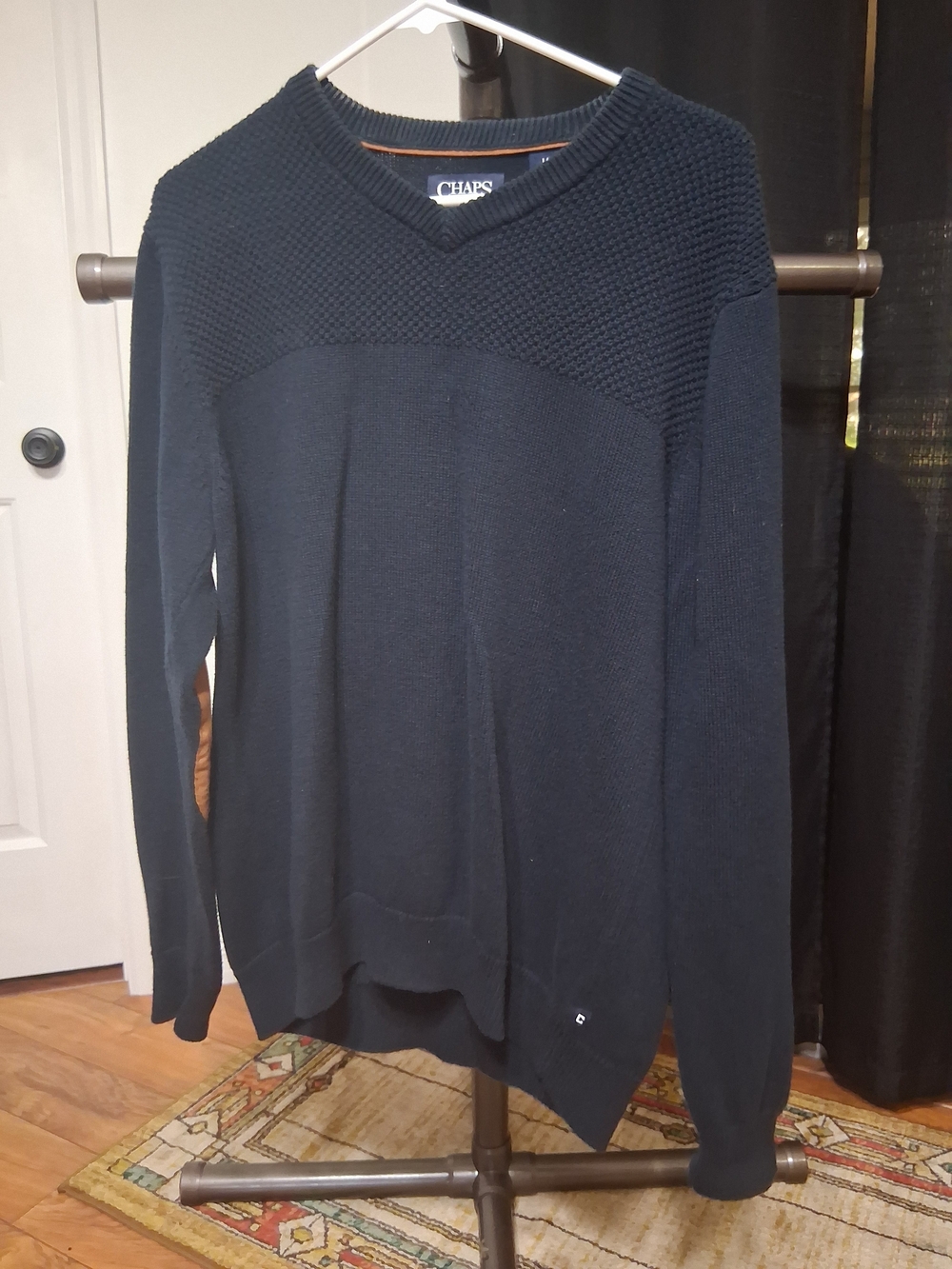 Chaps Men's Navy V-Neck Textured Knit Sweater